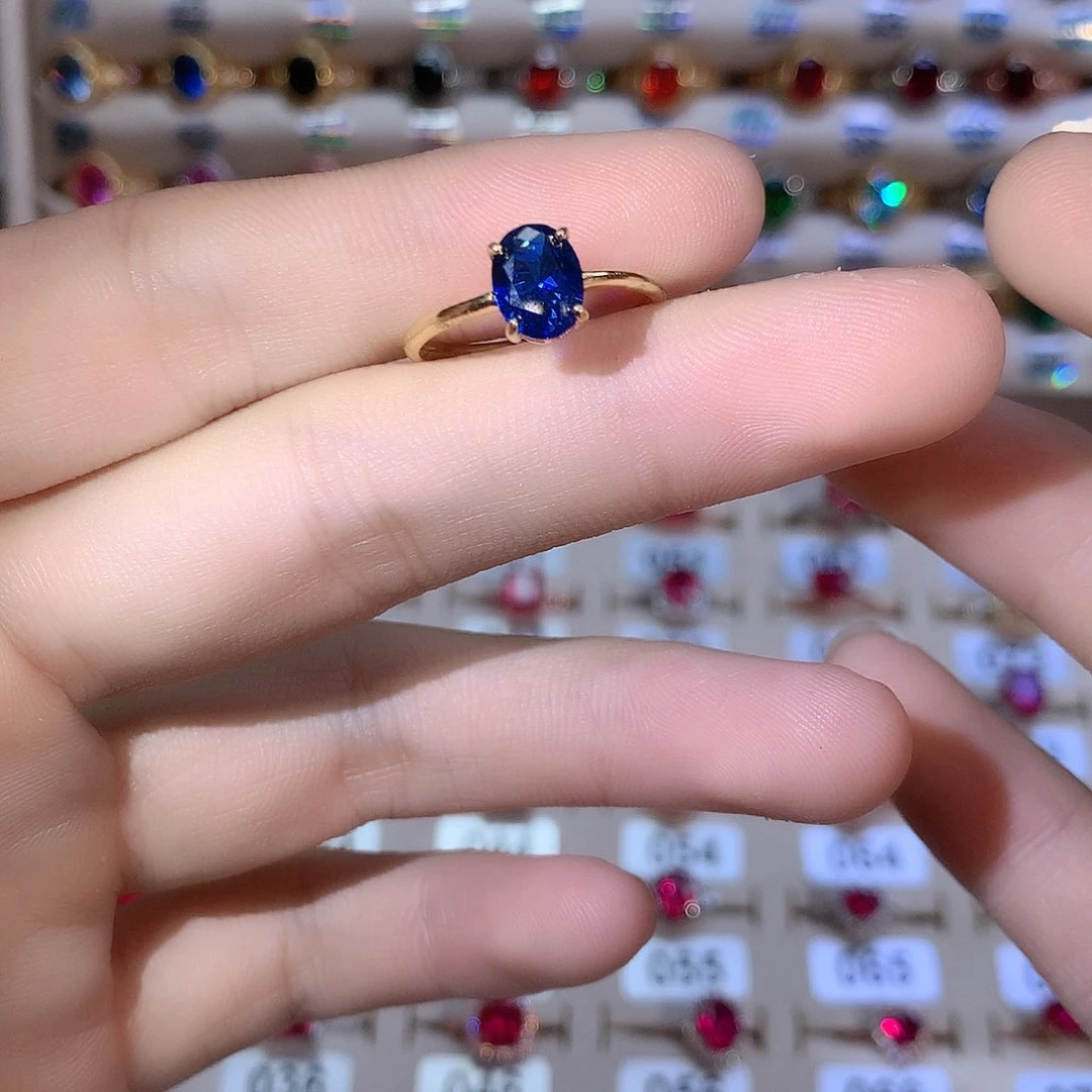 戒指蓝宝石银S925镶嵌银色金色68