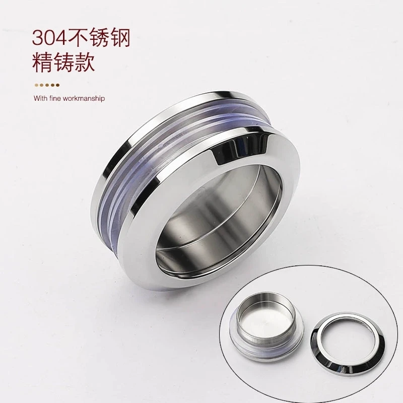 304不锈钢暗装圆形玻璃双面移门拉手卫生间浴室推拉门拉环淋浴房