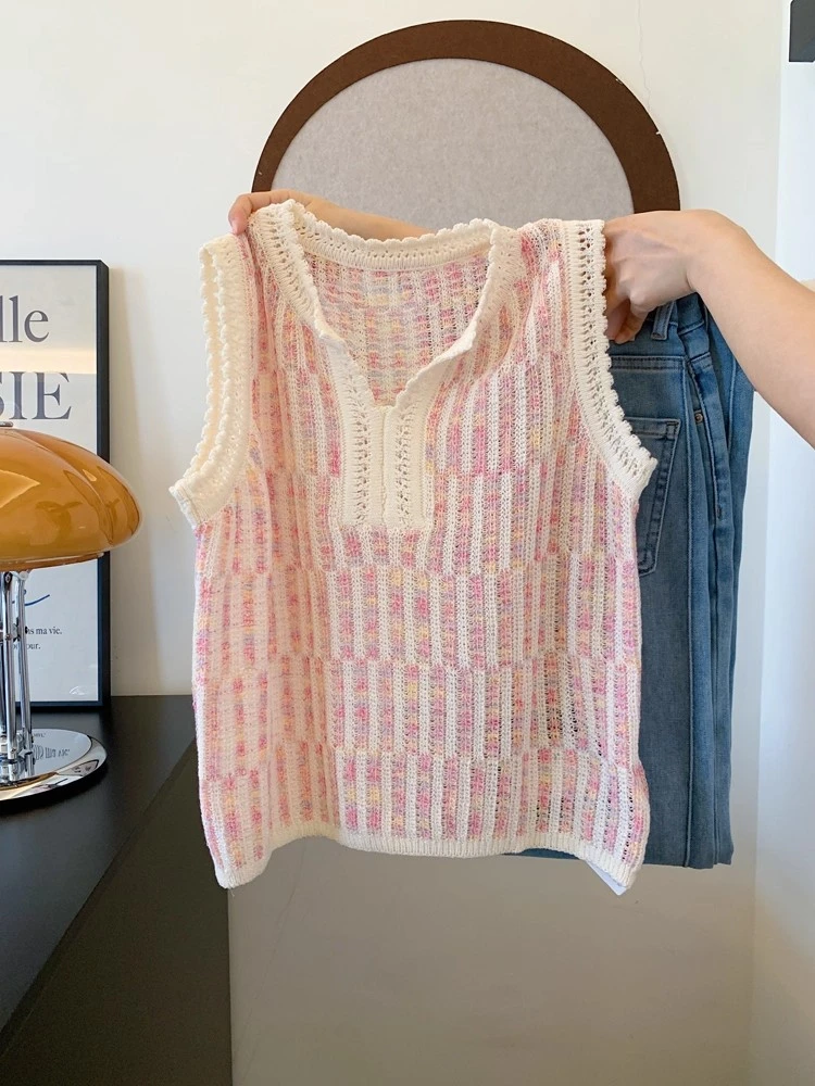 小香风粉色薄款坎肩针织吊带背心女夏外穿无袖上衣高级感2025新款
