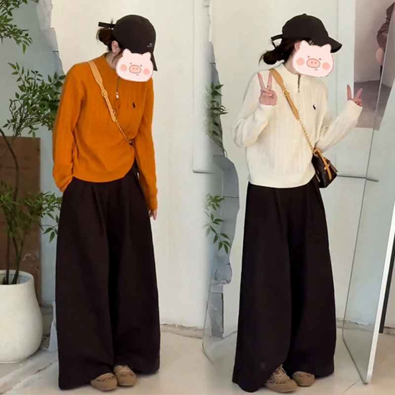 秋季新款穿搭一整套时尚百搭纯色长袖针织衫+显瘦休闲裤两件套女