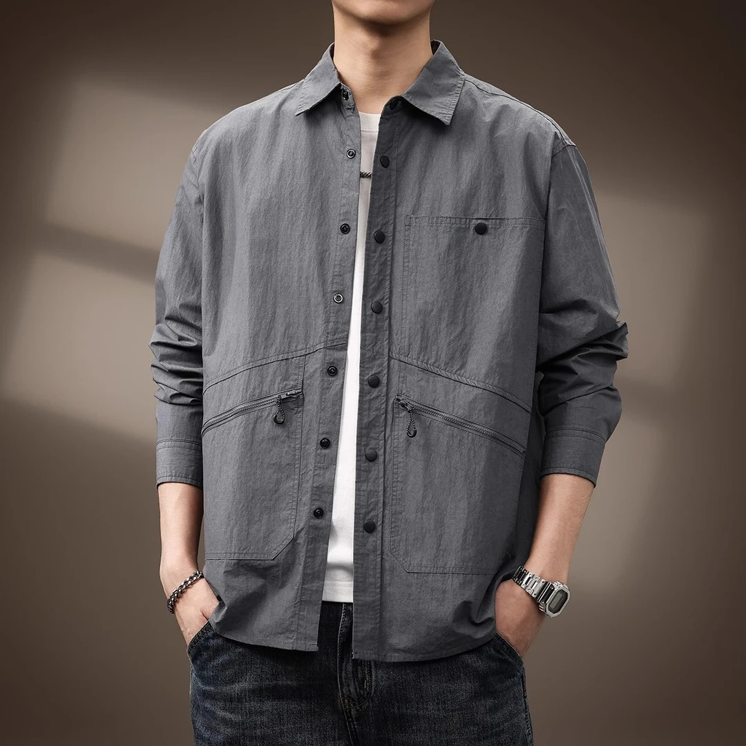 U&PURA高端日系复古山系户外长袖衬衫男春秋新款宽松潮牌工装衬衣