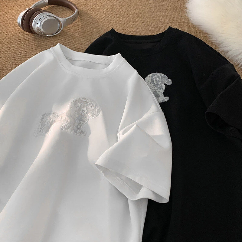 刺绣短袖t恤男生夏季2025新款半截袖美式潮牌大码设计感宽松