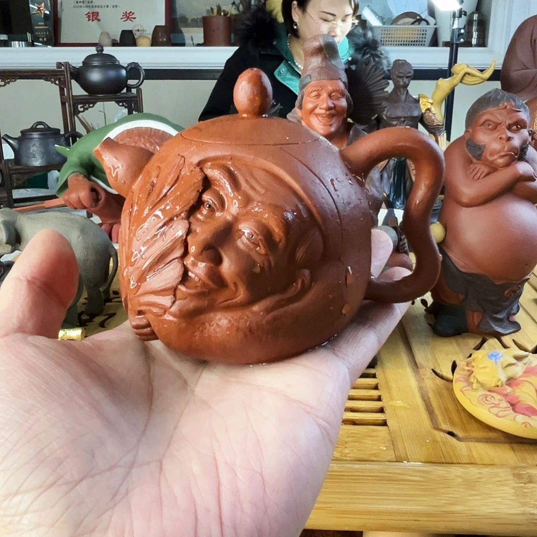 鞍***钱茶盘紫砂济公壶精工全手工