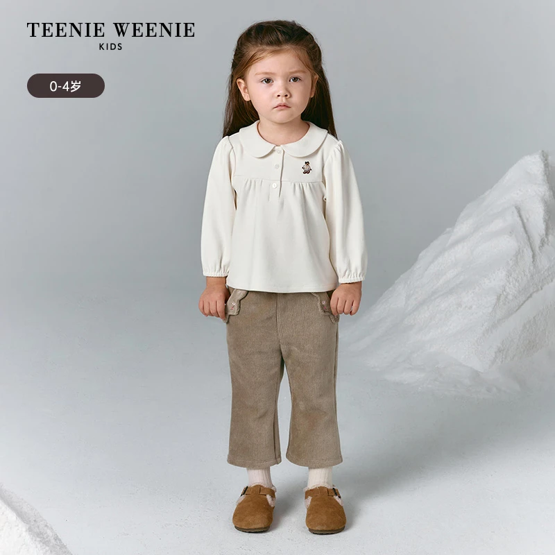 TeenieWeenieBaby小熊童装25年秋冬远红外娃娃领T恤衫T0LA254T76A