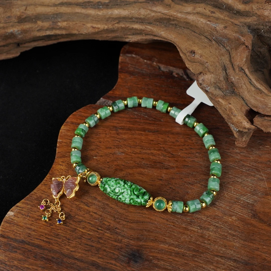 R*翡翠雕刻桶珠算盘珠手串@HSG02092743@多样性发其一