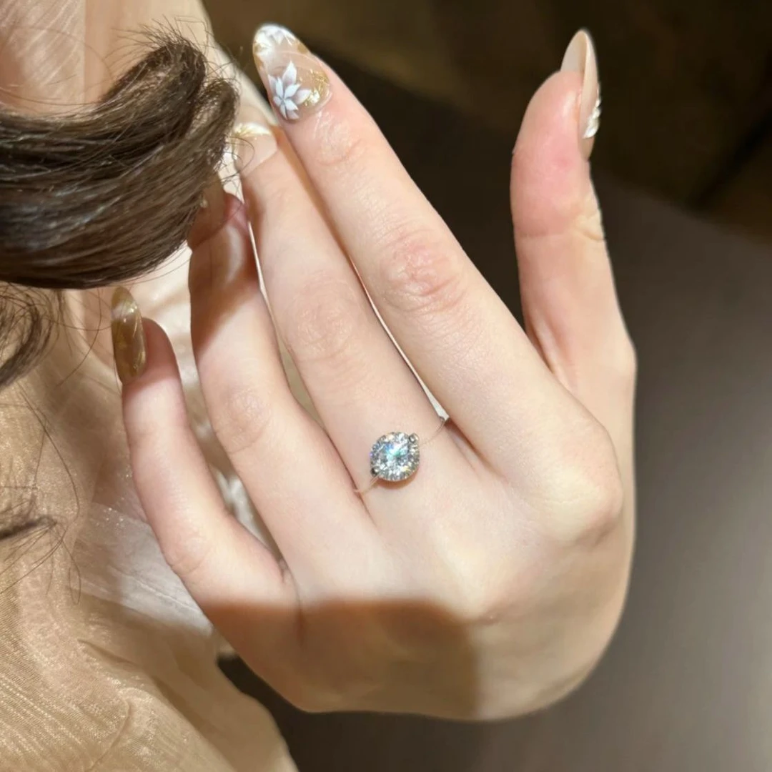 人鱼隐形之泪轻奢透明鱼线设计法式戒指2025新款简约爆闪高级指环