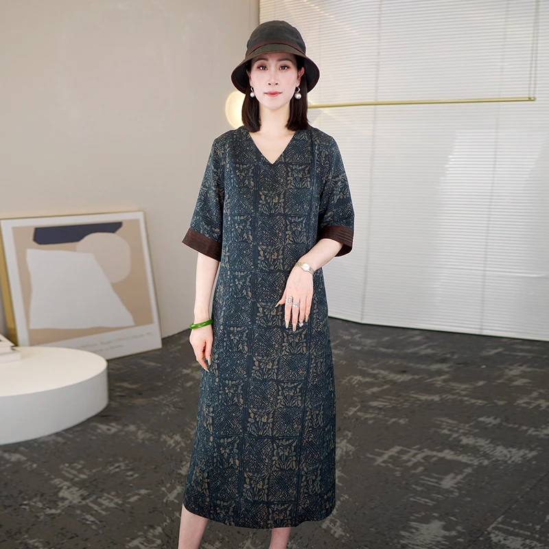 2025夏季时尚浪漫大牌杭州真丝连衣裙女气质妈妈桑蚕丝裙子