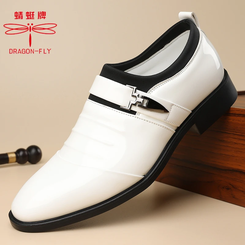 蜻蜓牌男士休闲皮鞋漆皮2025新款真皮牛皮亮面商务正装潮流结婚鞋