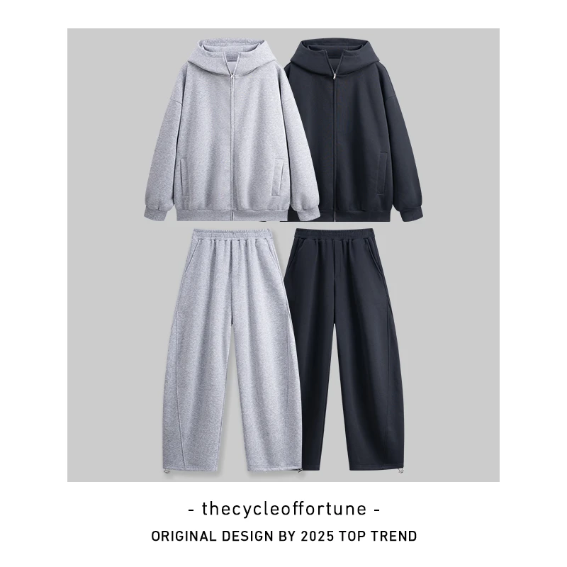 【AIR空气】大码重磅廓形立体连帽卫衣弯刀卫裤慵懒休闲套装TZ001