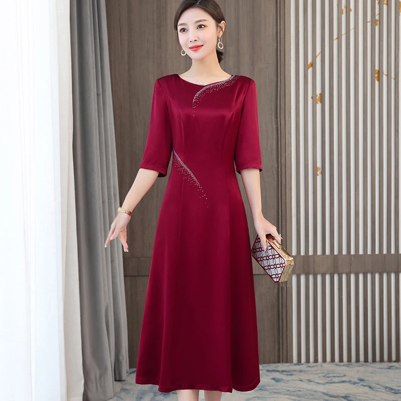 喜婆婆婚宴装2025新款夏装妈妈婚礼敬酒礼服高贵丈母娘长款连衣裙