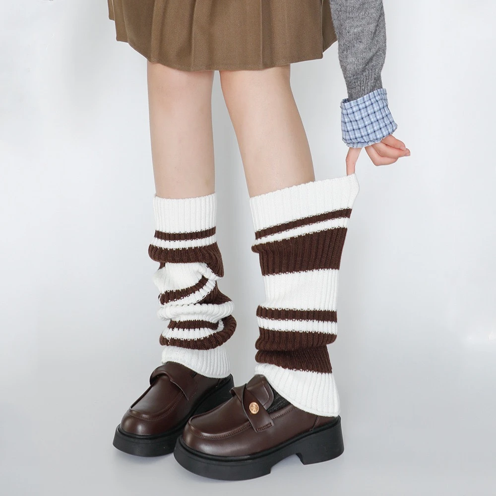 秋冬袜子女可露丽棕复古堆堆袜学院风针织条纹袜套秋季短裙彩色