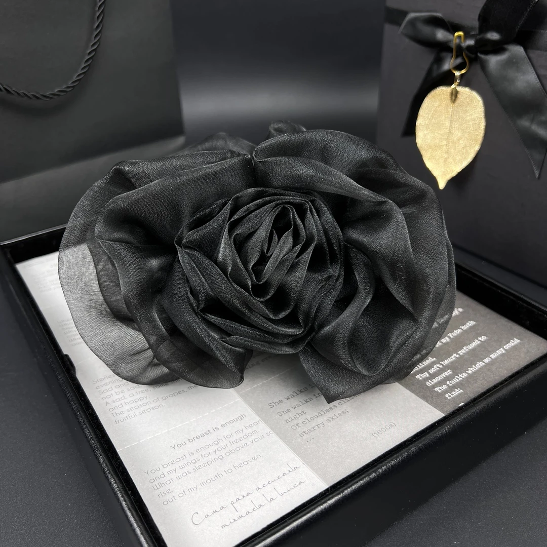 叶之秋至臻系列蔷薇网纱大朵设计师抓夹优雅百搭丸子头发饰头饰