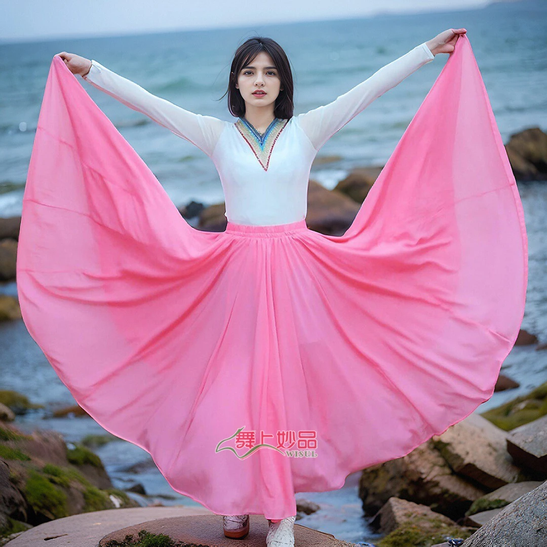舞上妙品艺文老师17新疆民族芙蓉纱大摆半身裙新疆舞裙子