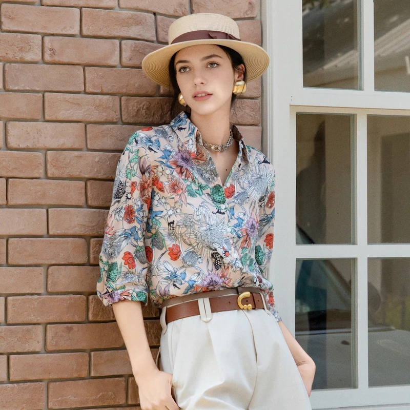 谜底100%棉印花衬衫分袖女2025夏季新款度假风花色衬衣256MC6283