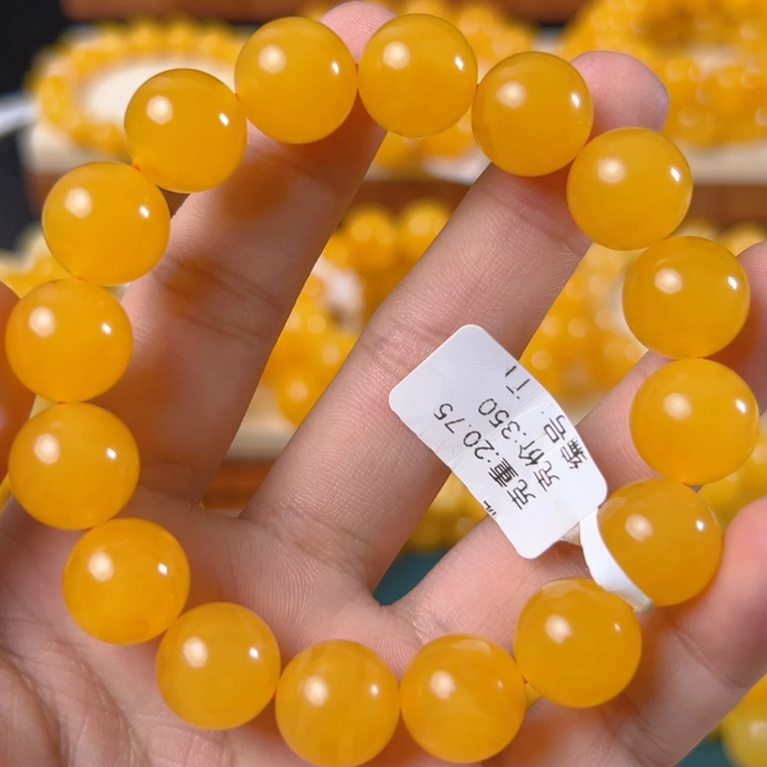 手链琥珀未镶嵌20.75g焦皮同料圆珠13mm tt