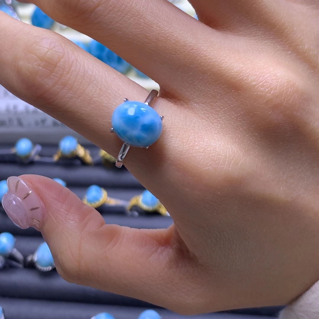 针钠钙石（海纹石）未镶嵌戒指蛋面戒指