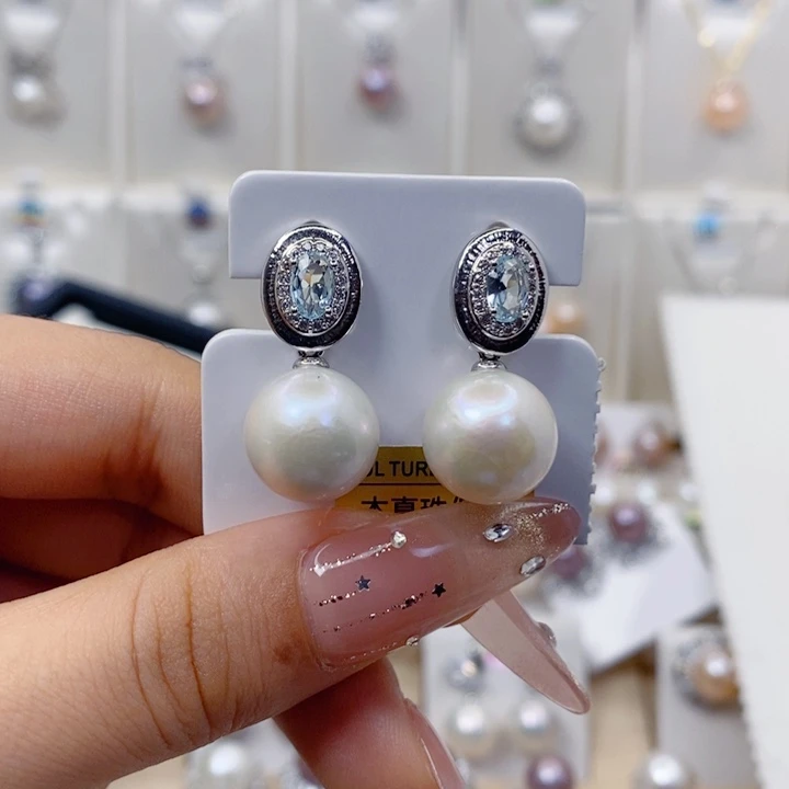 淡水珍珠银S925镶嵌耳饰