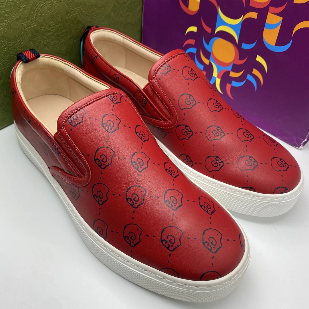 未使用 GUCCI/古驰 41码/红色骷髅头时尚低帮一脚蹬鞋/全套