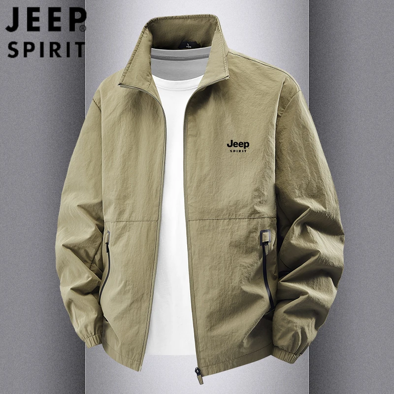 JEEP吉普休闲夹克男士春秋季薄款新款加大码立领户外运动百搭外套