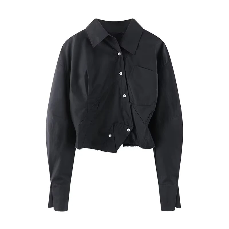 咖米潮【不规则】小众别致设计感短款长袖衬衫上衣20250800