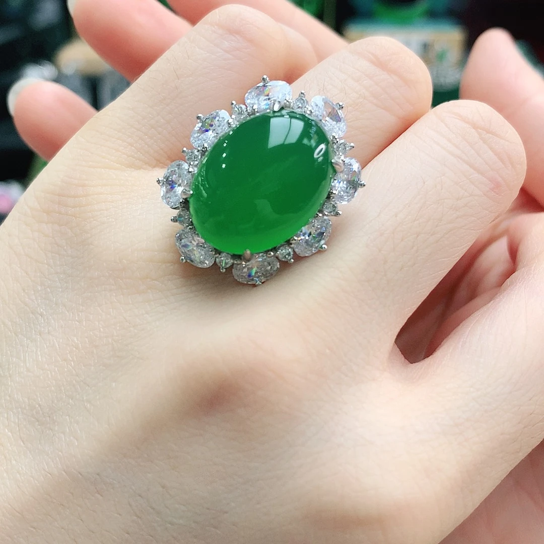 玛瑙/玉髓戒指银S925镶嵌