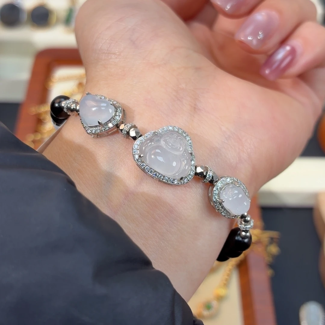 翡翠银S925镶嵌颈饰手串