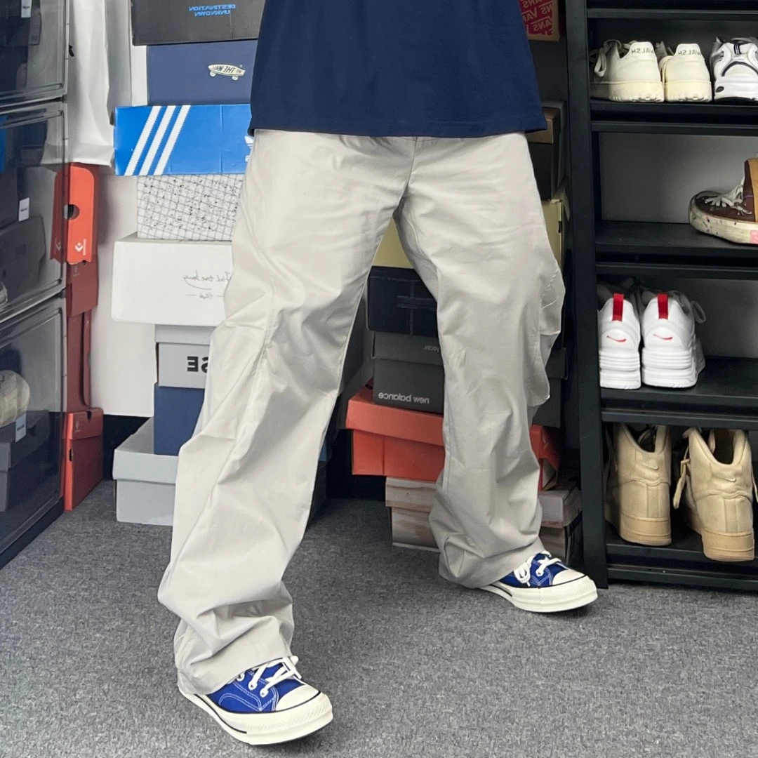 斌斌梨户外山系休闲裤男提花小格子纹理拼接长裤纯色简约折褶裤子