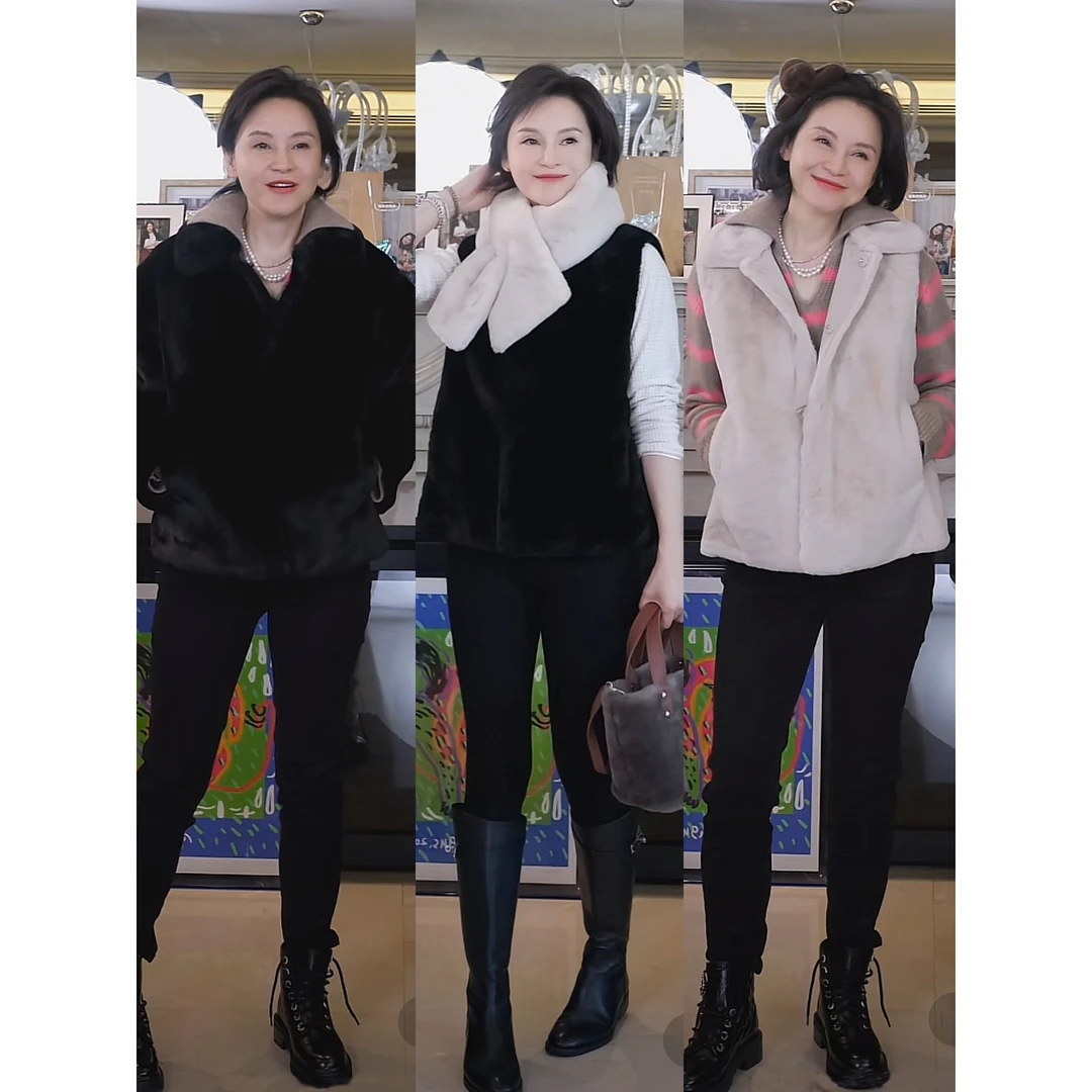 我是摩羯 好莱坞之夜 环保仿兔毛舒适百搭翻领无袖皮草马甲外套