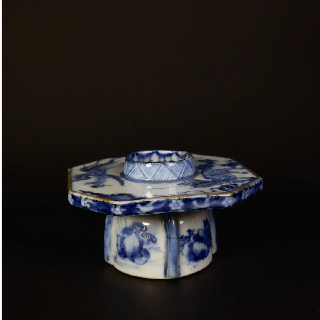 13:清光绪青花描金麒麟斗凤茶托