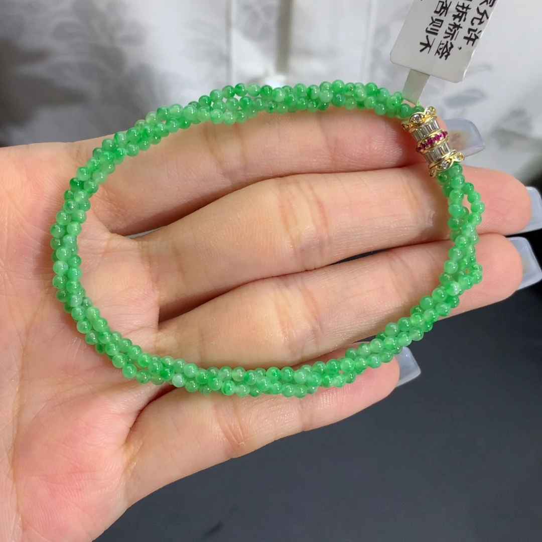 翡翠未镶嵌手串冰胶飘阳绿花手串