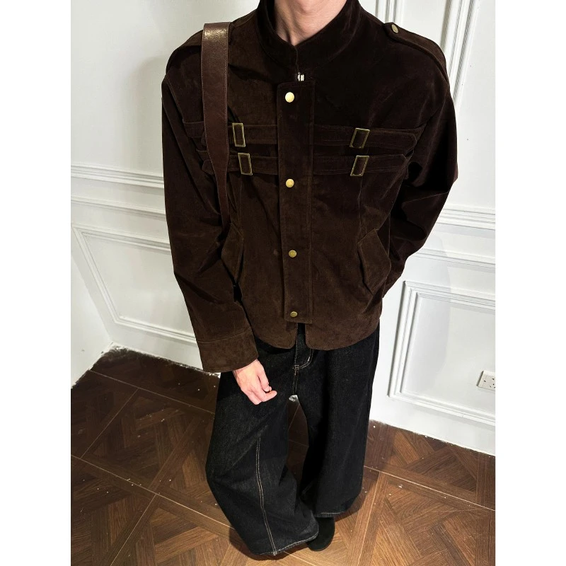 SOSTIN「巴恩风 仿麂皮」美式拼接设计高级感夹克男女短宽早秋外套