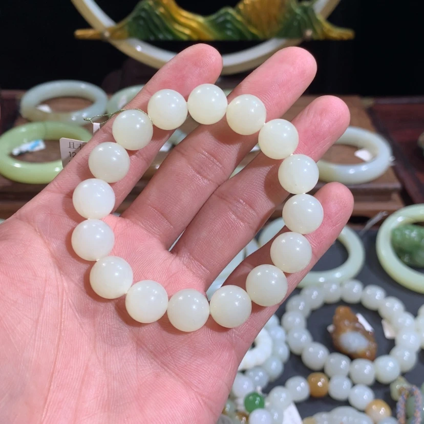 【闪购商品】和田玉手链未镶嵌可***z新疆且末金山矿暖白手串