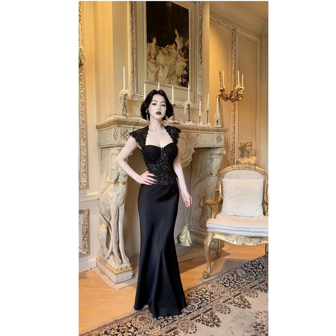 LYXJ【夜魅晚装】高级性感轻奢优雅拼接蕾丝修身气质半身裙12260