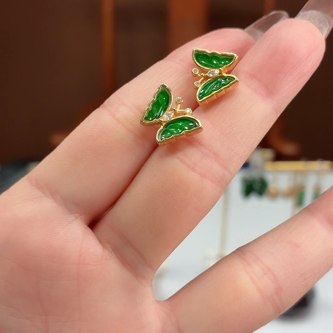 翡翠银S925镶嵌耳饰