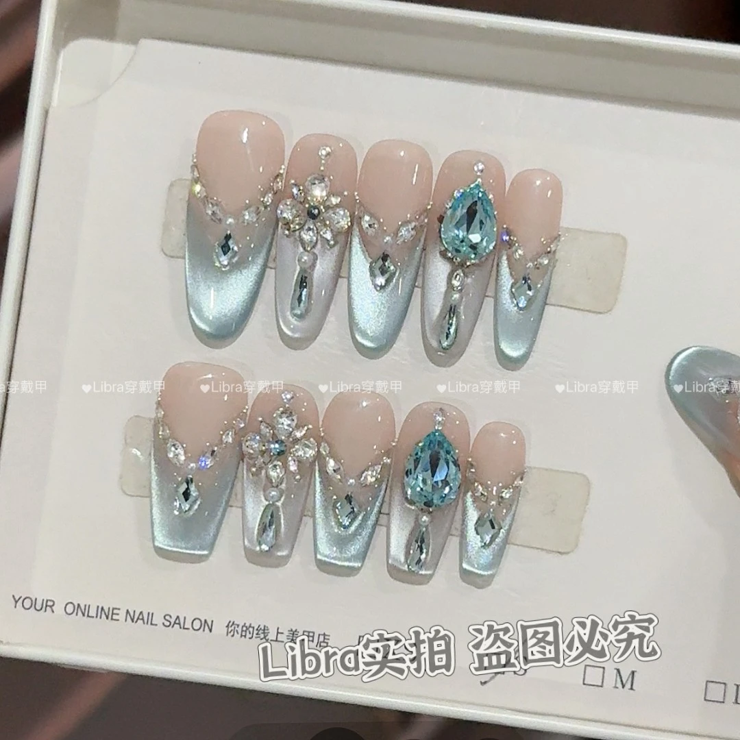 【赛里木湖】简约纯欲穿戴式卸甲片闪钻手工定制穿戴甲