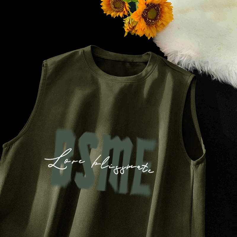 2025新款痞帅麂皮绒无袖坎肩背心夏季圆领宽松潮流印花打底衫男款