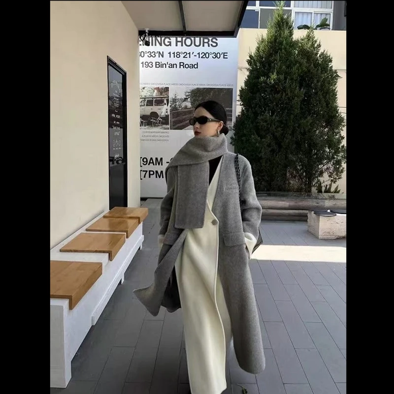 时尚气质灰白轻奢高级感双面羊毛大衣【2332】