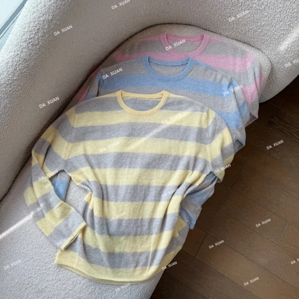 /D.X/2025春款『星云纱条纹衫』绵羊毛撞色设计简约百搭圆领毛衣/D6