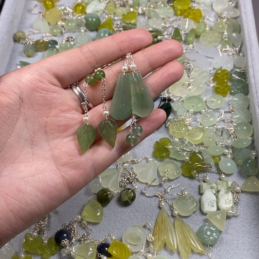 【闪购商品】未镶嵌蛇纹石玉挂件耳饰耳环项链静***z