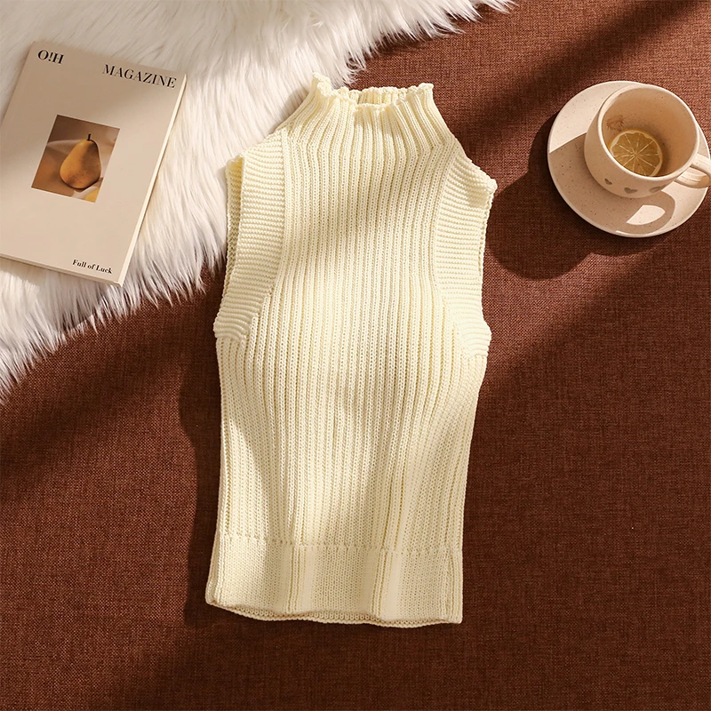 美式复古半高领针织吊带背心女早秋新款辣妹百搭修身无袖打底上衣