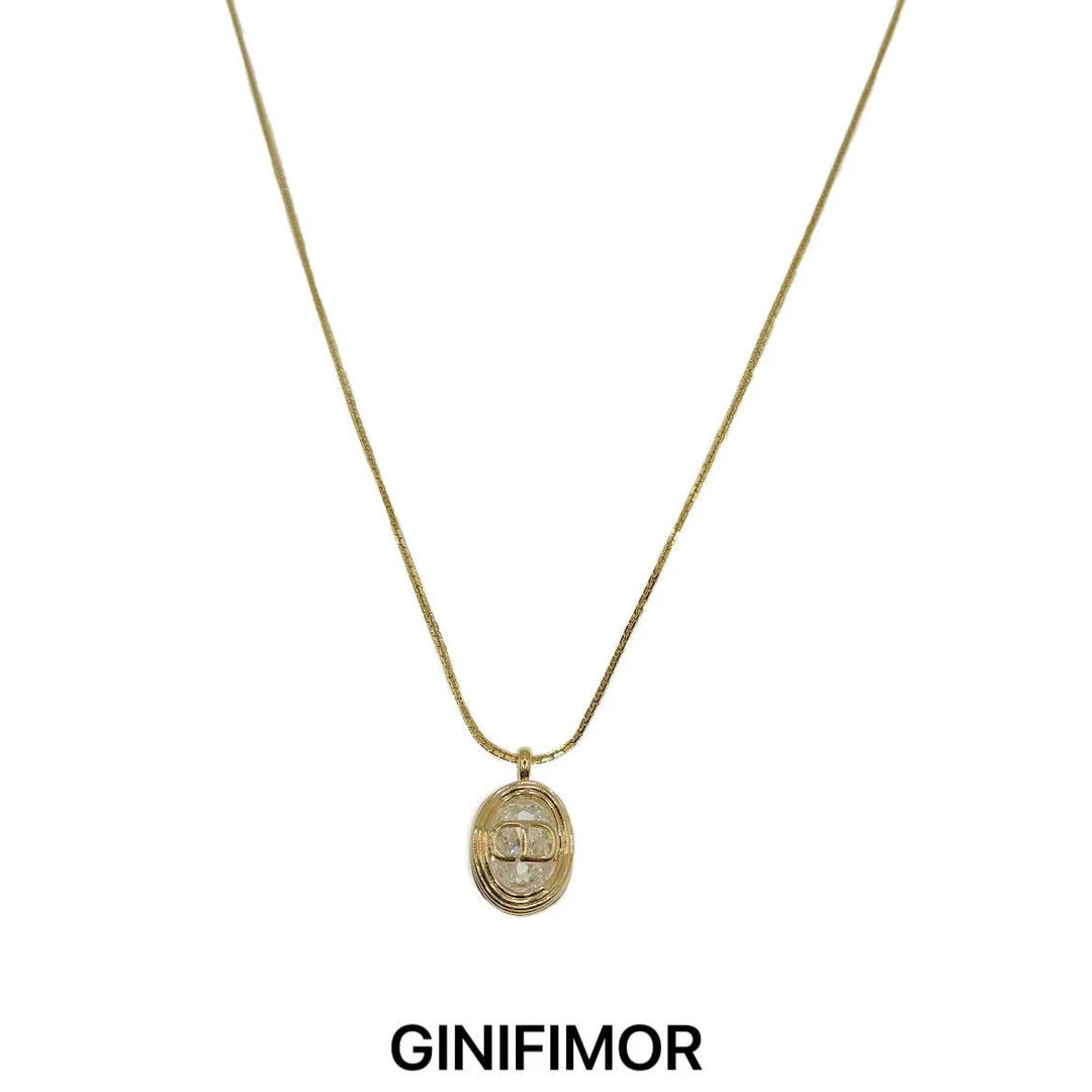 GINIFIMOR 铜合金项链 a675 轻奢高级椭圆镶锆项链女百搭锁骨链