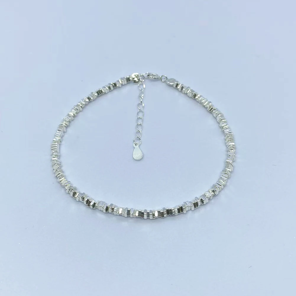 925银银制品 S925  四方碎银子 2MM尺寸 碎银几两手链 长度可调节