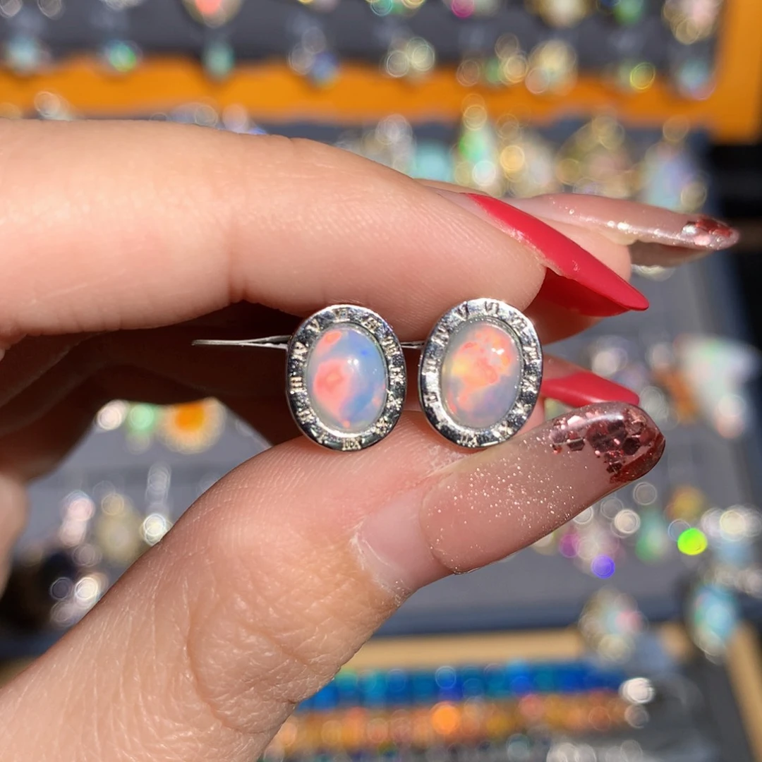 银S925镶嵌欧泊欧泊耳饰y