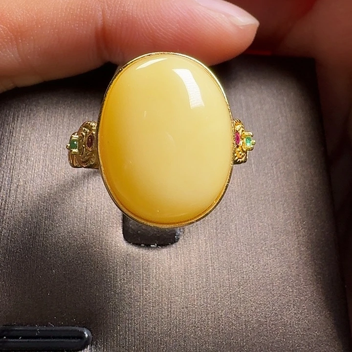 蜜蜡银S925镶嵌戒指戒指