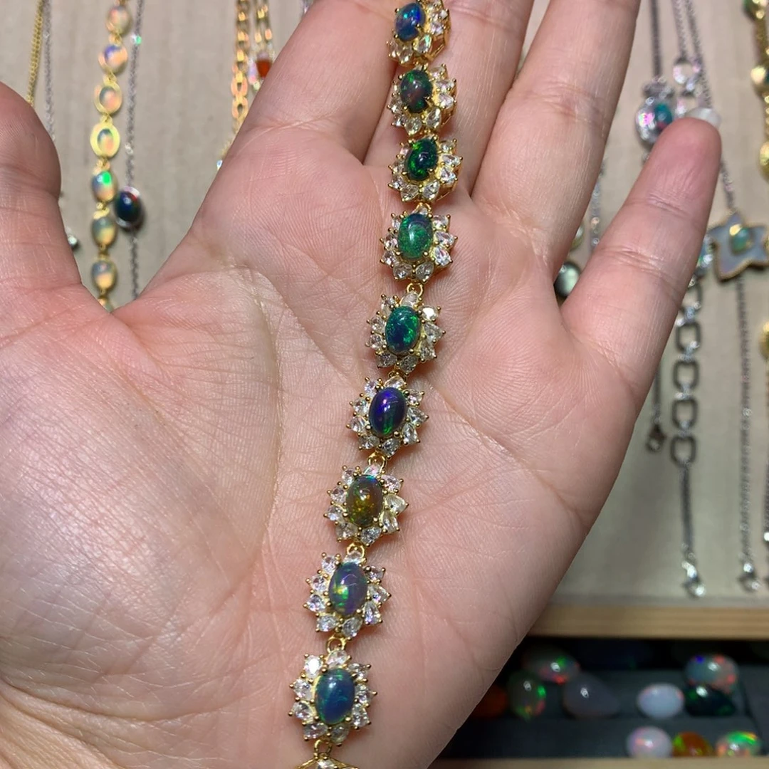 欧泊手链款式银S925镶嵌蒹*坻