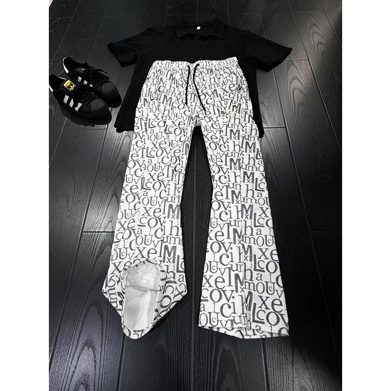 美式高街字母满印卫裤男款直筒宽松显腿长裤子垂感显瘦抽绳休闲裤