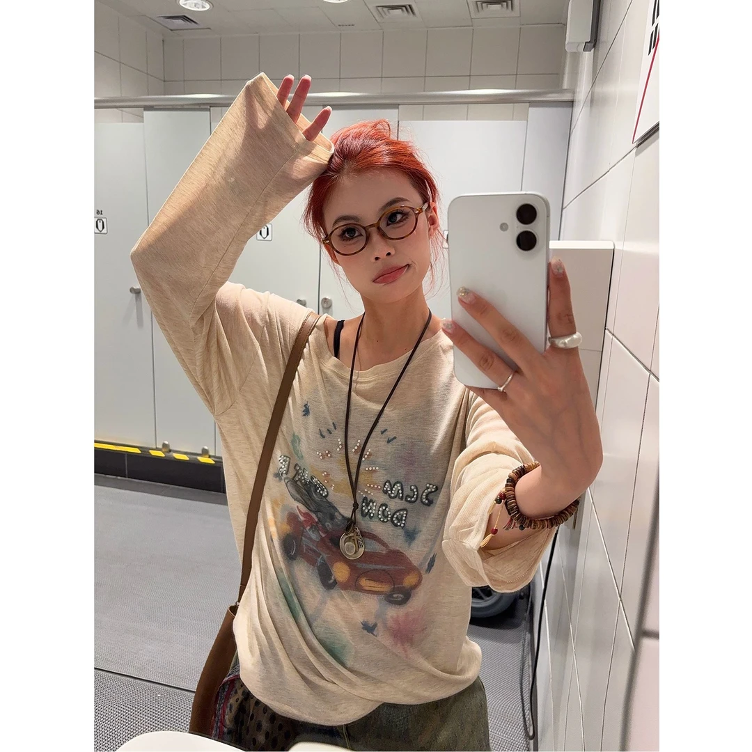 野生阿子夏季原创小众时尚涂鸦潮流长袖罩衫女薄款秋季防晒上衣