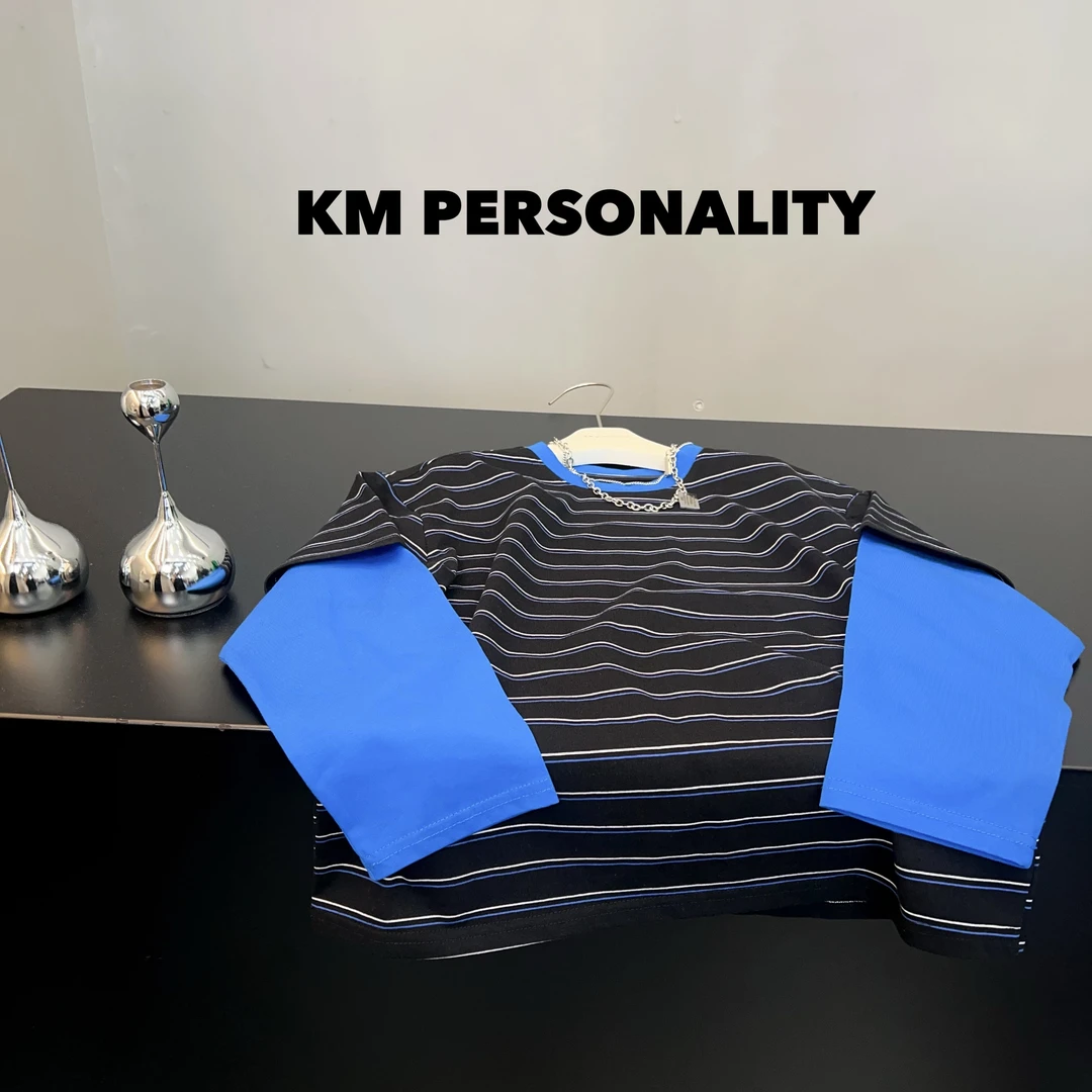 KM PERSONALITY 2025 新款秋季男童假两件长袖T恤 571