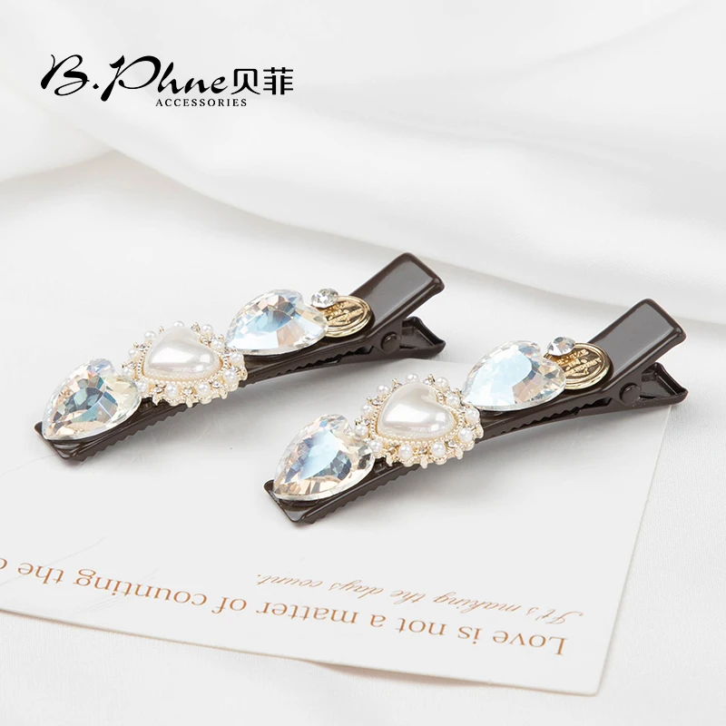 B.【贝菲】轻奢优雅爱心钻小压夹时尚韩版简约