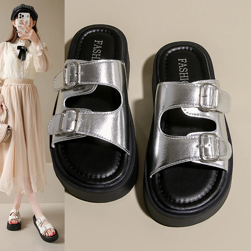 凉拖鞋女厚底2025夏季新款女鞋中跟博肯鞋软底舒适平跟海边沙滩拖